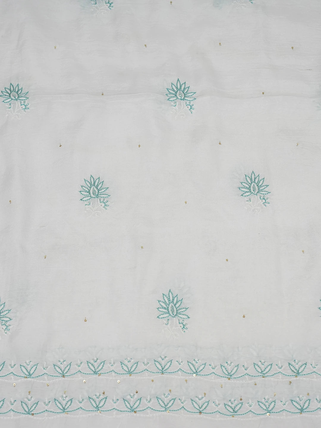 Ada Hand Embroidered White Maslin Lucknowi Chikankari Unstitched Suit Piece with Cutdana and Sequinned Work 01A488121