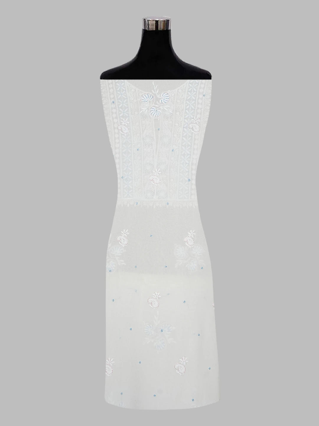 Ada Hand Embroidered White Pure Georgette Lucknowi Chikankari Unstitched Kurta Dupatta Set with Cutdana Work 01A240632