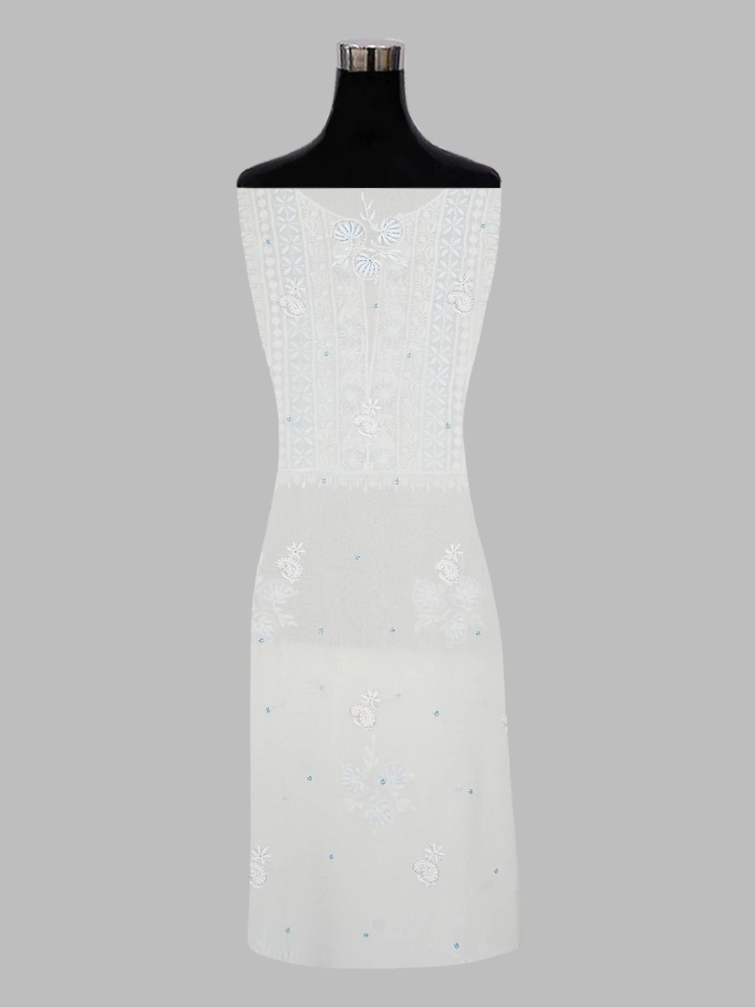 Ada Hand Embroidered White Pure Georgette Lucknowi Chikankari Unstitched Kurta Dupatta Set with Cutdana Work 01A240632
