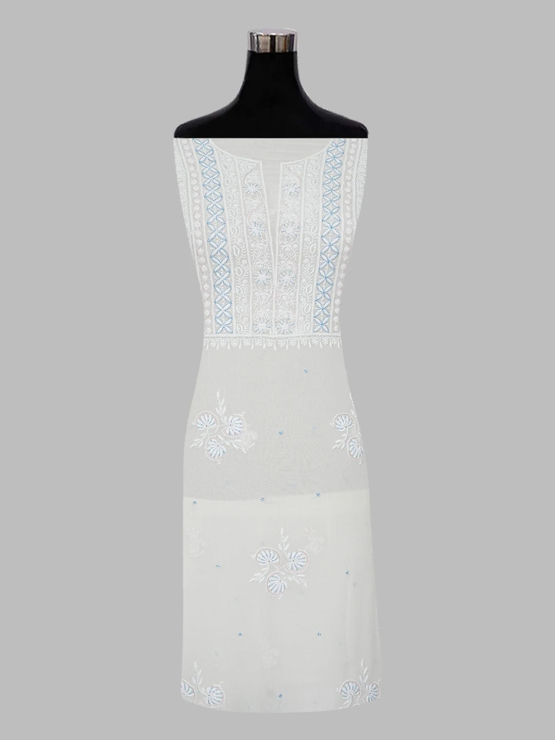 Ada Hand Embroidered White Pure Georgette Lucknowi Chikankari Unstitched Kurta Dupatta Set with Cutdana Work 01A240632