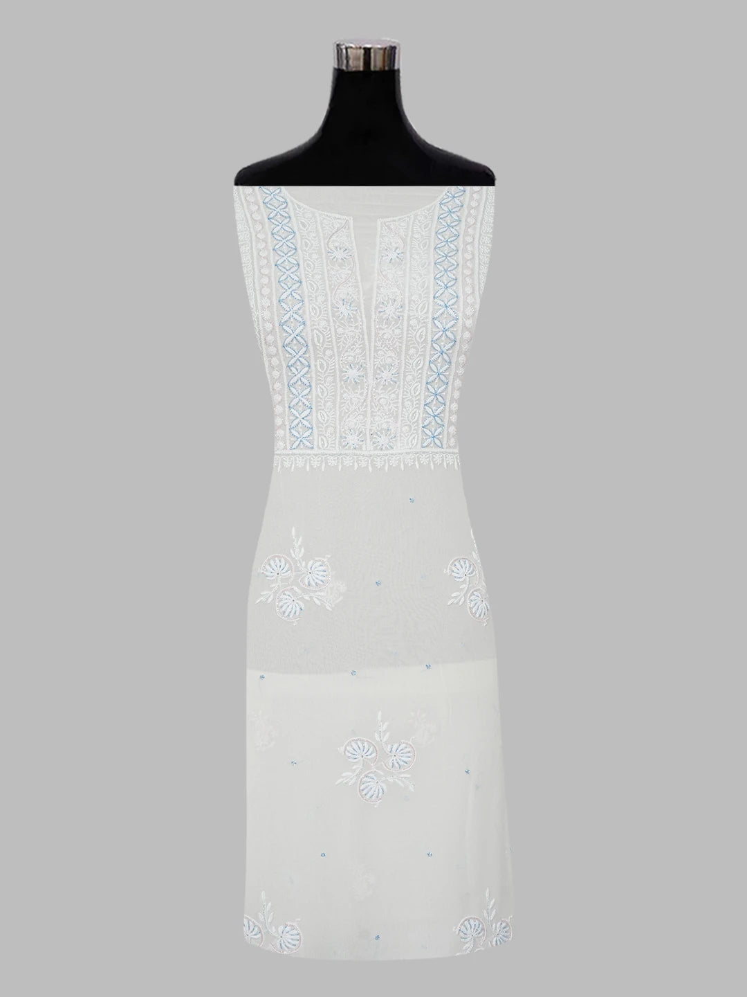 Ada Hand Embroidered White Pure Georgette Lucknowi Chikankari Unstitched Kurta Dupatta Set with Cutdana Work 01A240632