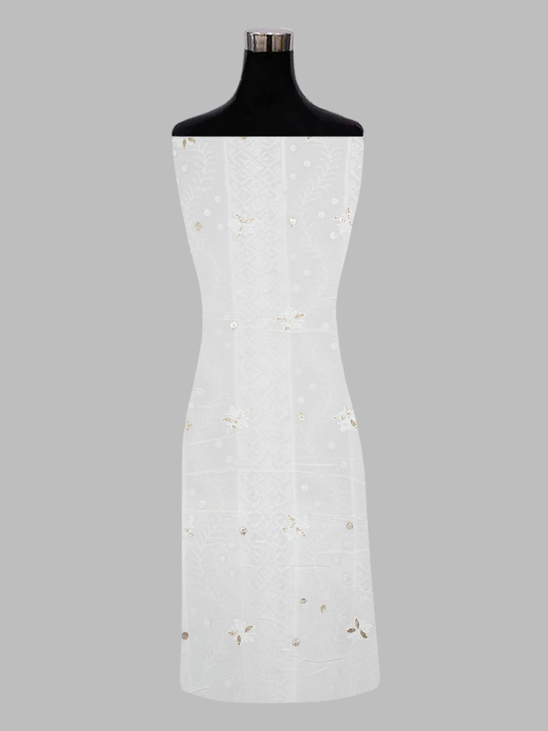 Ada Hand Embroidered White Viscose Georgette Lucknowi Chikankari Unstitched Kurta Dupatta Set with Pearl and Gota Patti Work 01A559606