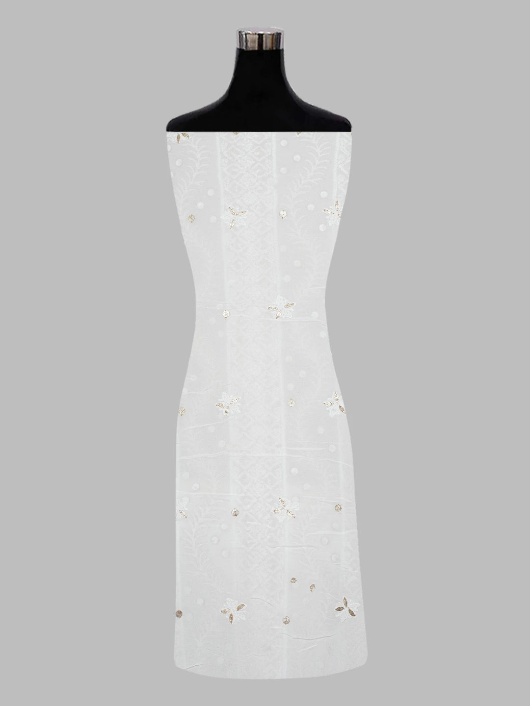 Ada Hand Embroidered White Viscose Georgette Lucknowi Chikankari Unstitched Kurta Dupatta Set with Pearl and Gota Patti Work 01A559606