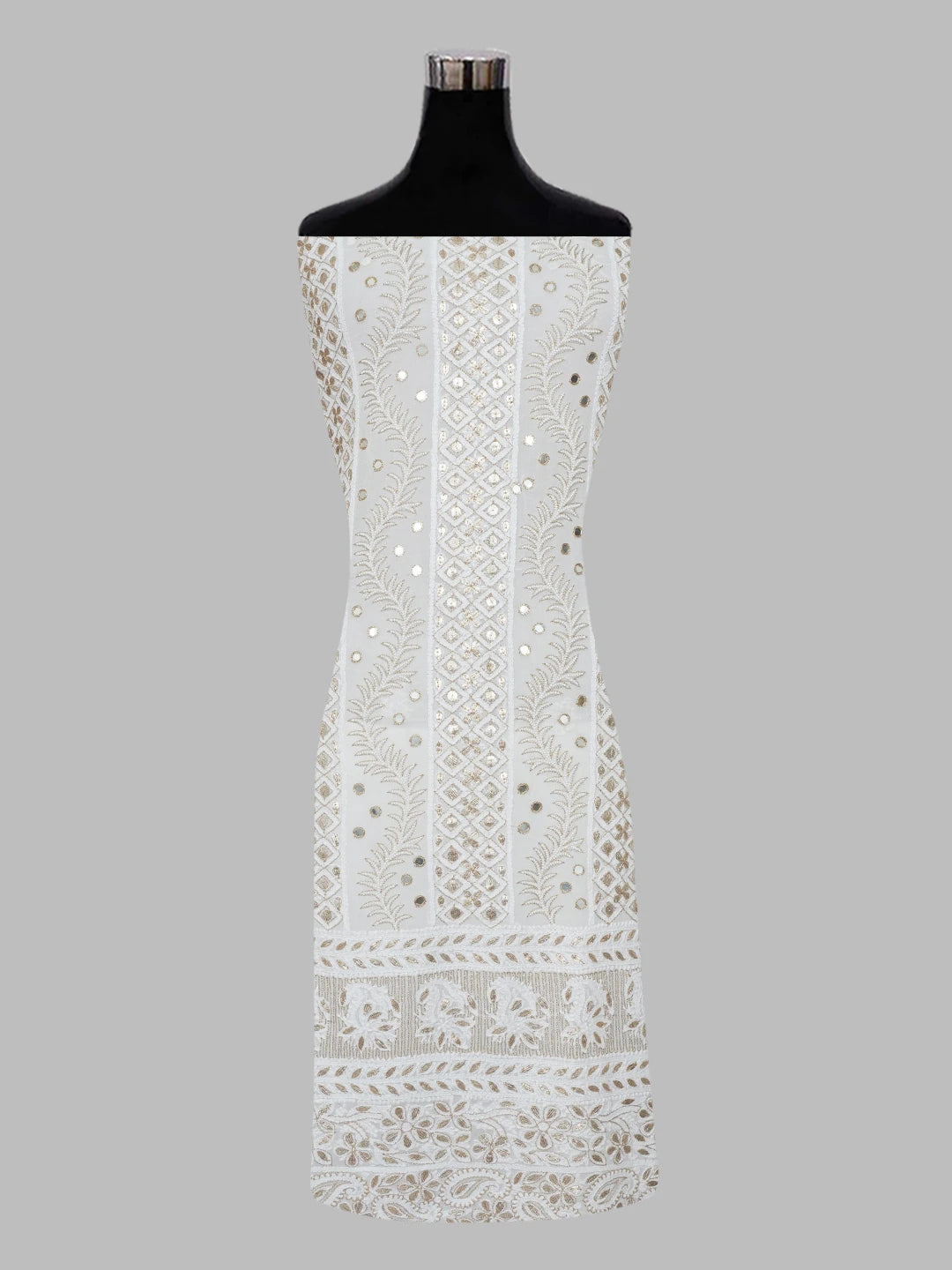 Ada Hand Embroidered White Viscose Georgette Lucknowi Chikankari Unstitched Kurta Dupatta Set with Pearl and Gota Patti Work 01A559606