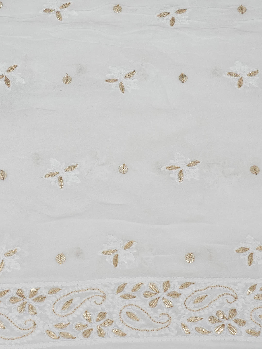 Ada Hand Embroidered White Viscose Georgette Lucknowi Chikankari Unstitched Kurta Dupatta Set with Pearl and Gota Patti Work 01A559606