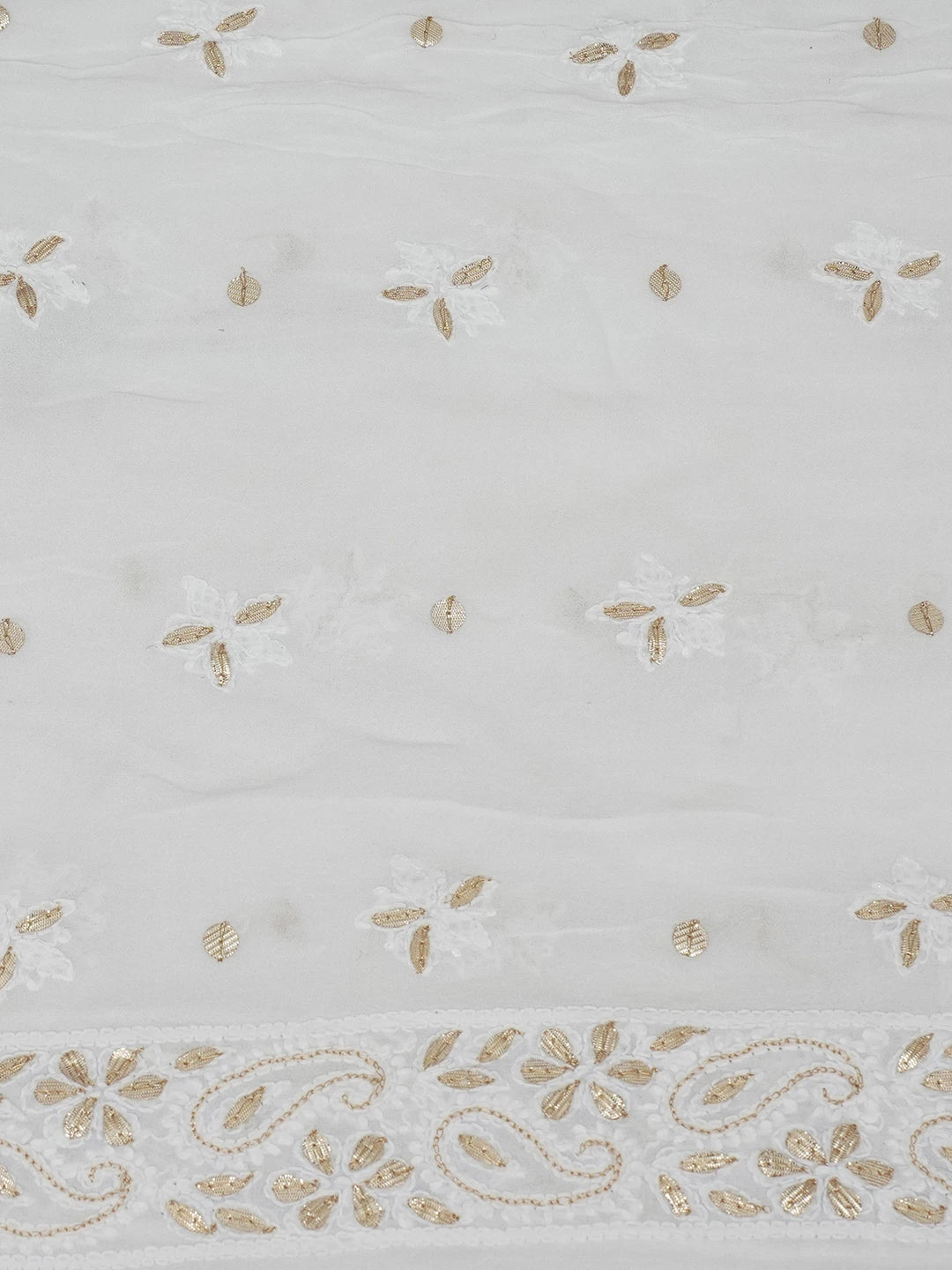Ada Hand Embroidered White Viscose Georgette Lucknowi Chikankari Unstitched Kurta Dupatta Set with Pearl and Gota Patti Work 01A559606