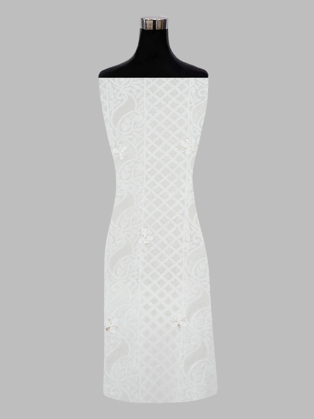 Ada Hand Embroidered White Viscose Georgette Lucknowi Chikankari Unstitched Kurta Dupatta Set with Gota Patti Work 01A612294