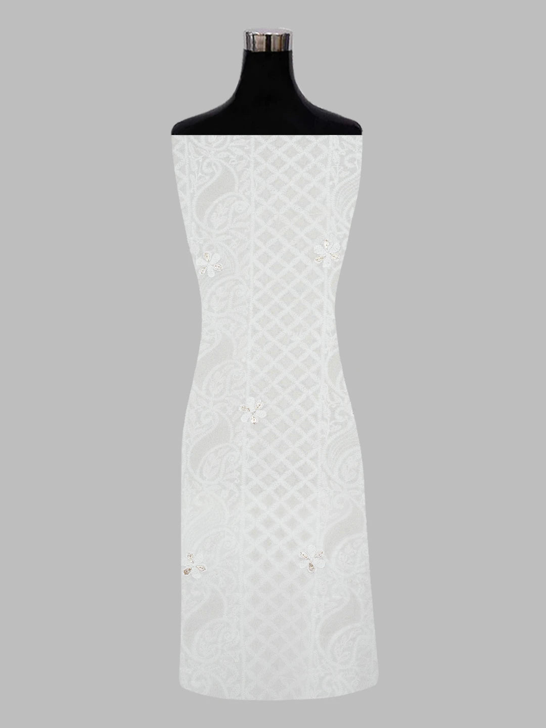 Ada Hand Embroidered White Viscose Georgette Lucknowi Chikankari Unstitched Kurta Dupatta Set with Gota Patti Work 01A612294