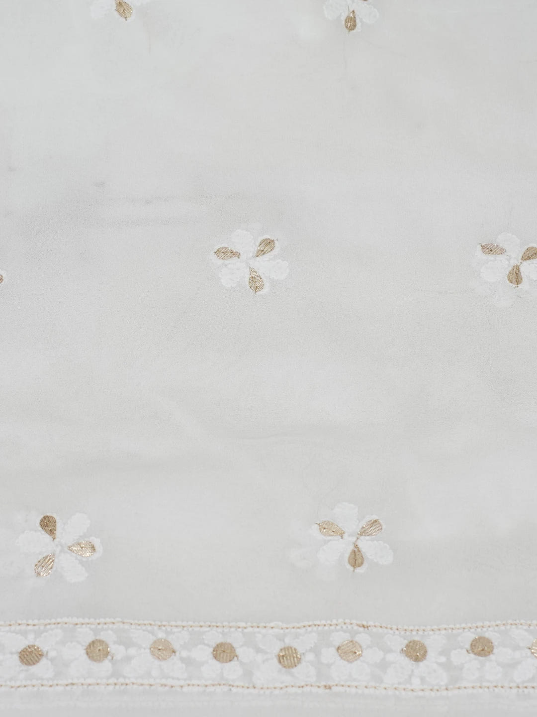 Ada Hand Embroidered White Viscose Georgette Lucknowi Chikankari Unstitched Kurta Dupatta Set with Gota Patti Work 01A612294