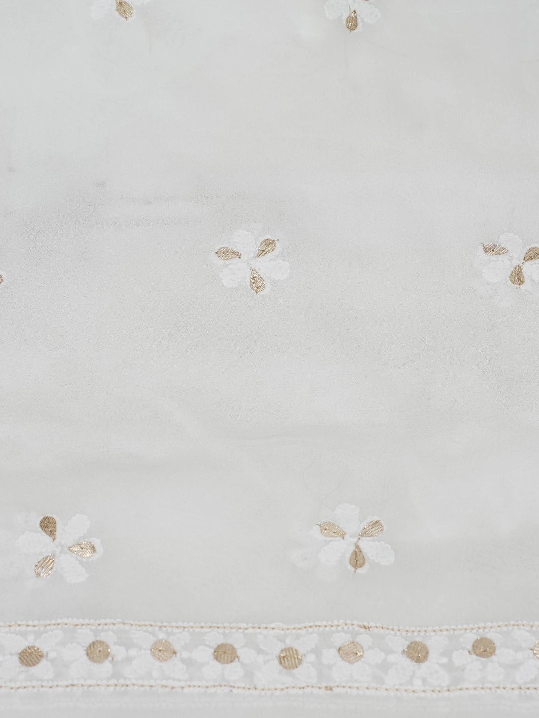 Ada Hand Embroidered White Viscose Georgette Lucknowi Chikankari Unstitched Kurta Dupatta Set with Gota Patti Work 01A612294