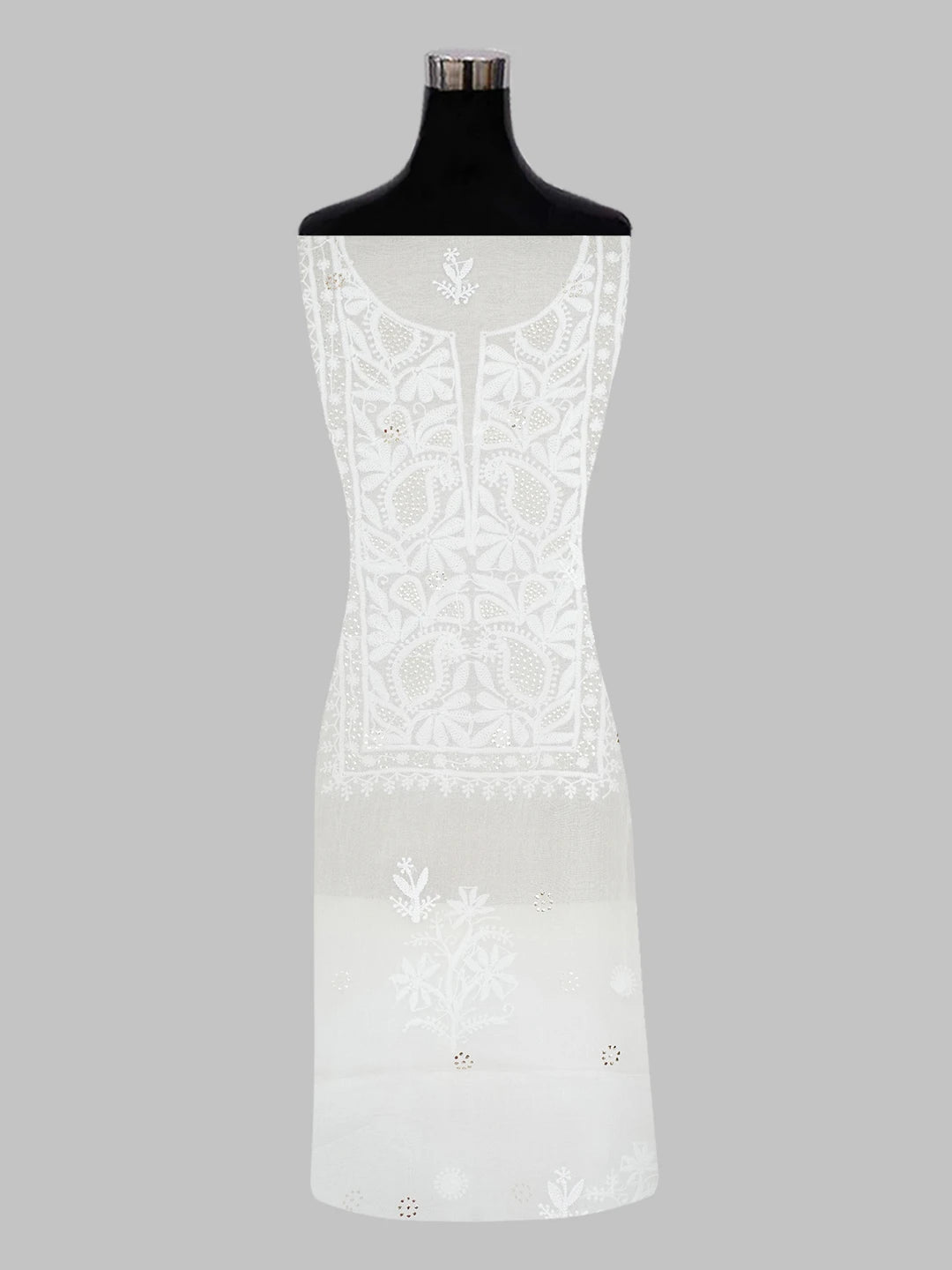 Ada Hand Embroidered White Organza Lucknowi Chikankari Unstitched Kurta Dupatta Set with Muqaish Work 01A597720