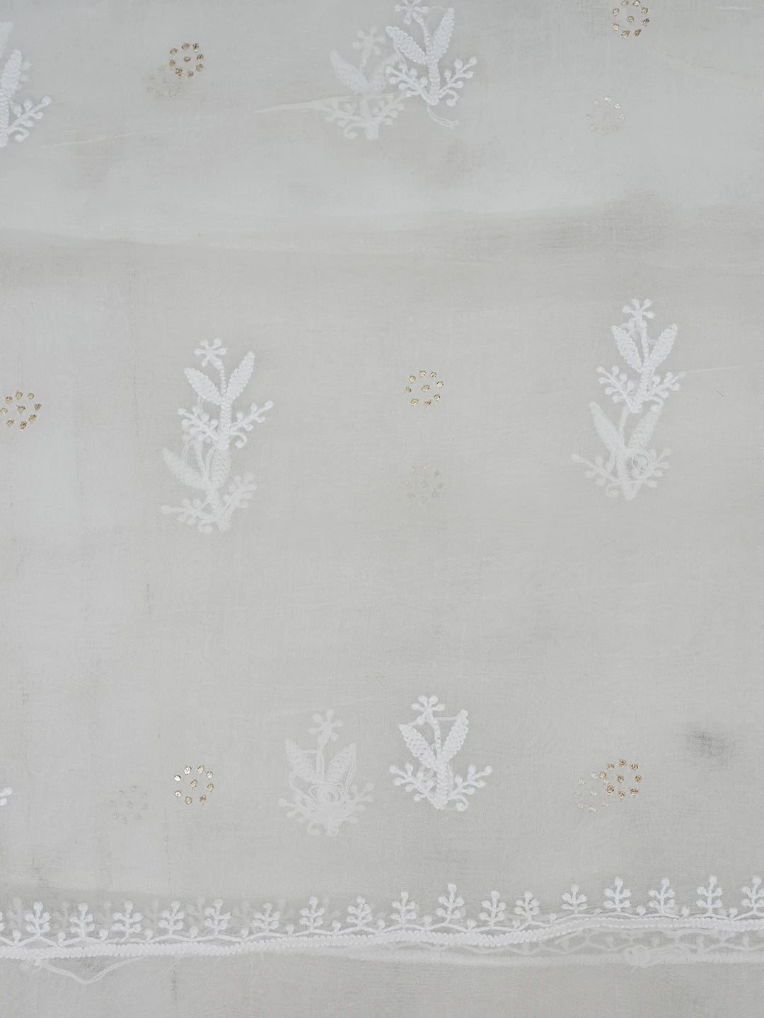 Ada Hand Embroidered White Organza Lucknowi Chikankari Unstitched Kurta Dupatta Set with Muqaish Work 01A597720