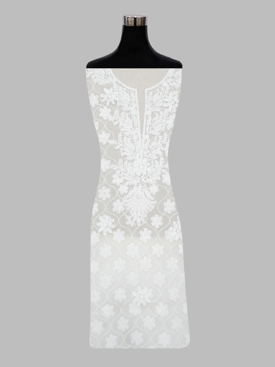 Ada Hand Embroidered White Organza Lucknowi Chikankari Unstitched Kurta Dupatta Set with Pearl Work 01A610604