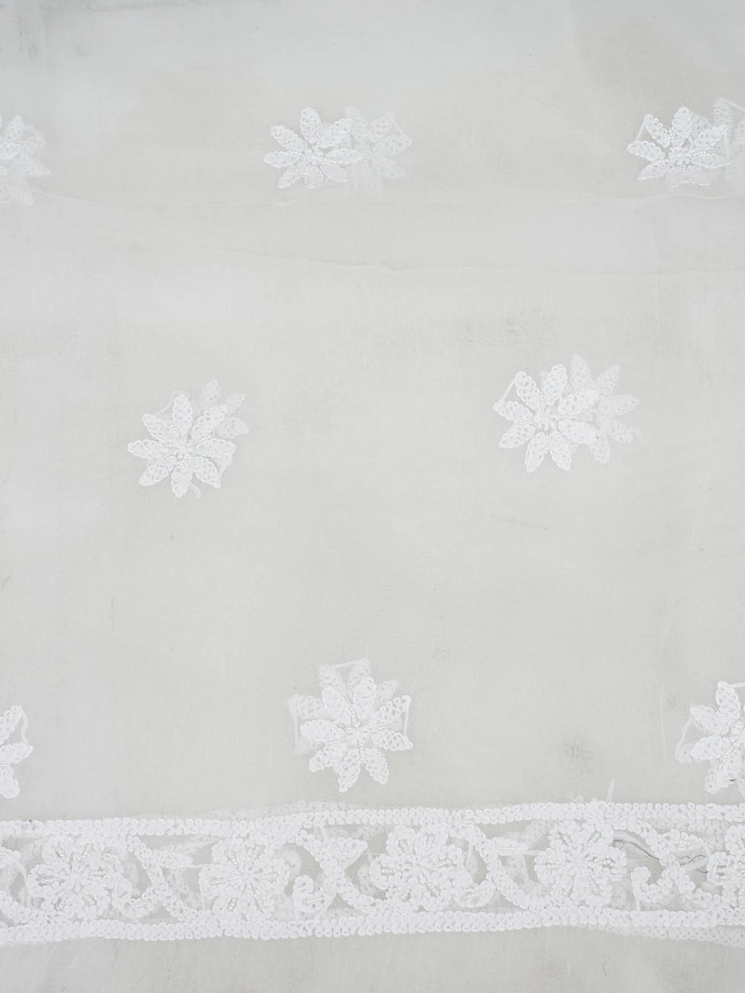 Ada Hand Embroidered White Organza Lucknowi Chikankari Unstitched Kurta Dupatta Set with Pearl Work 01A610604