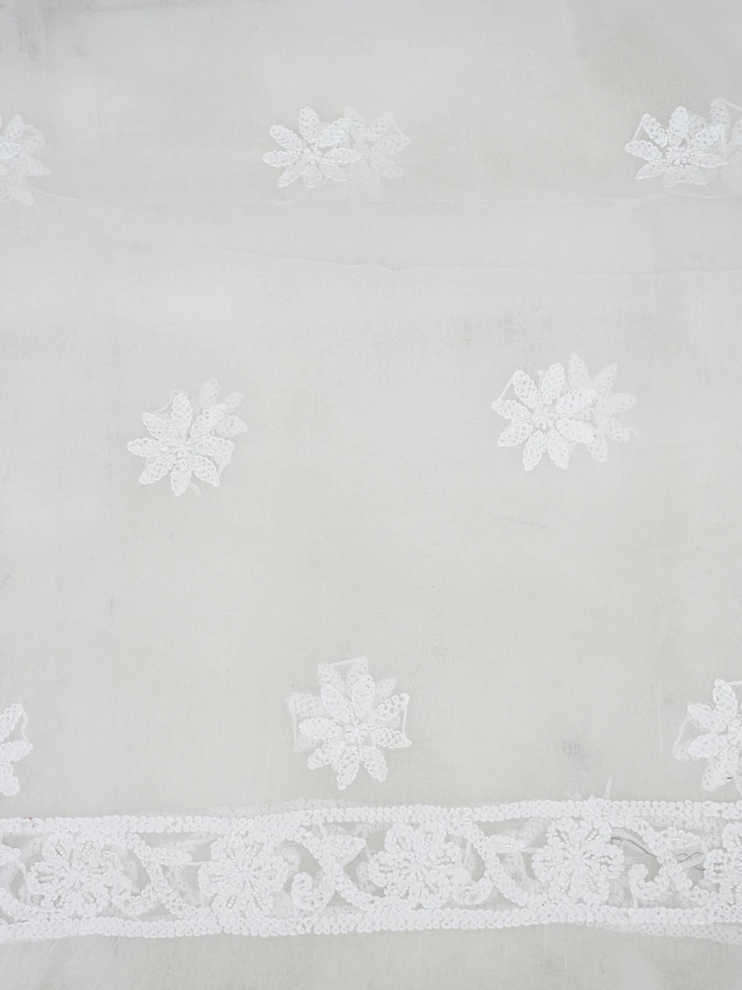 Ada Hand Embroidered White Organza Lucknowi Chikankari Unstitched Kurta Dupatta Set with Pearl Work 01A610604