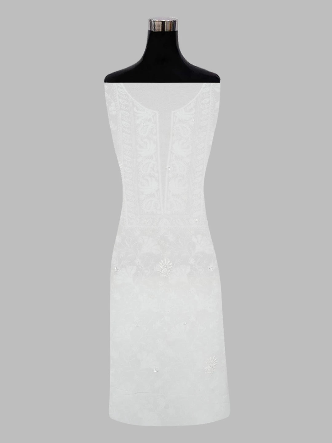 Ada Hand Embroidered White Viscose Georgette Lucknowi Chikankari Unstitched Kurta Dupatta Set with Pearl and Cutdana Work 01A592360