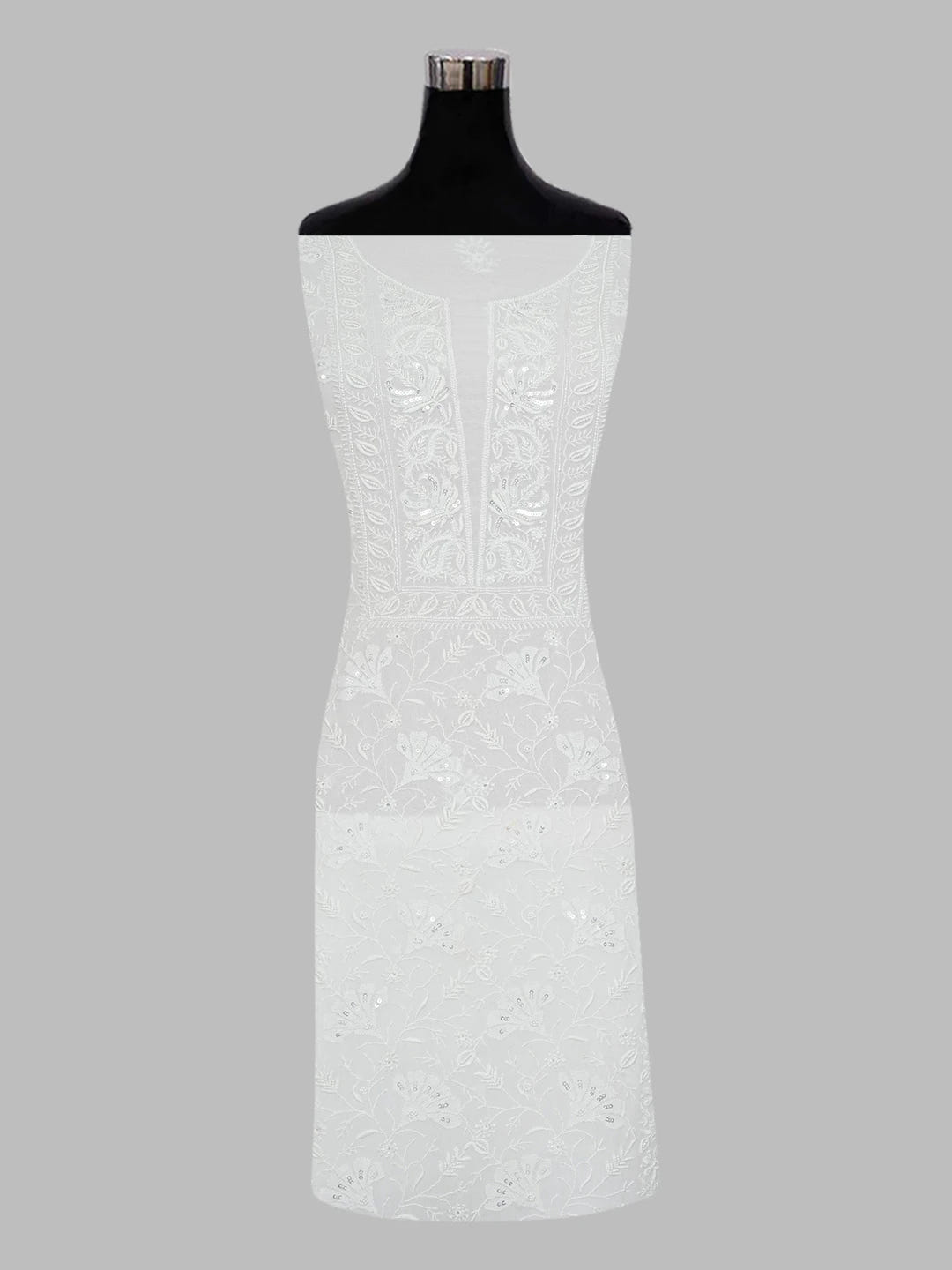 Ada Hand Embroidered White Viscose Georgette Lucknowi Chikankari Unstitched Kurta Dupatta Set with Pearl and Cutdana Work 01A592360