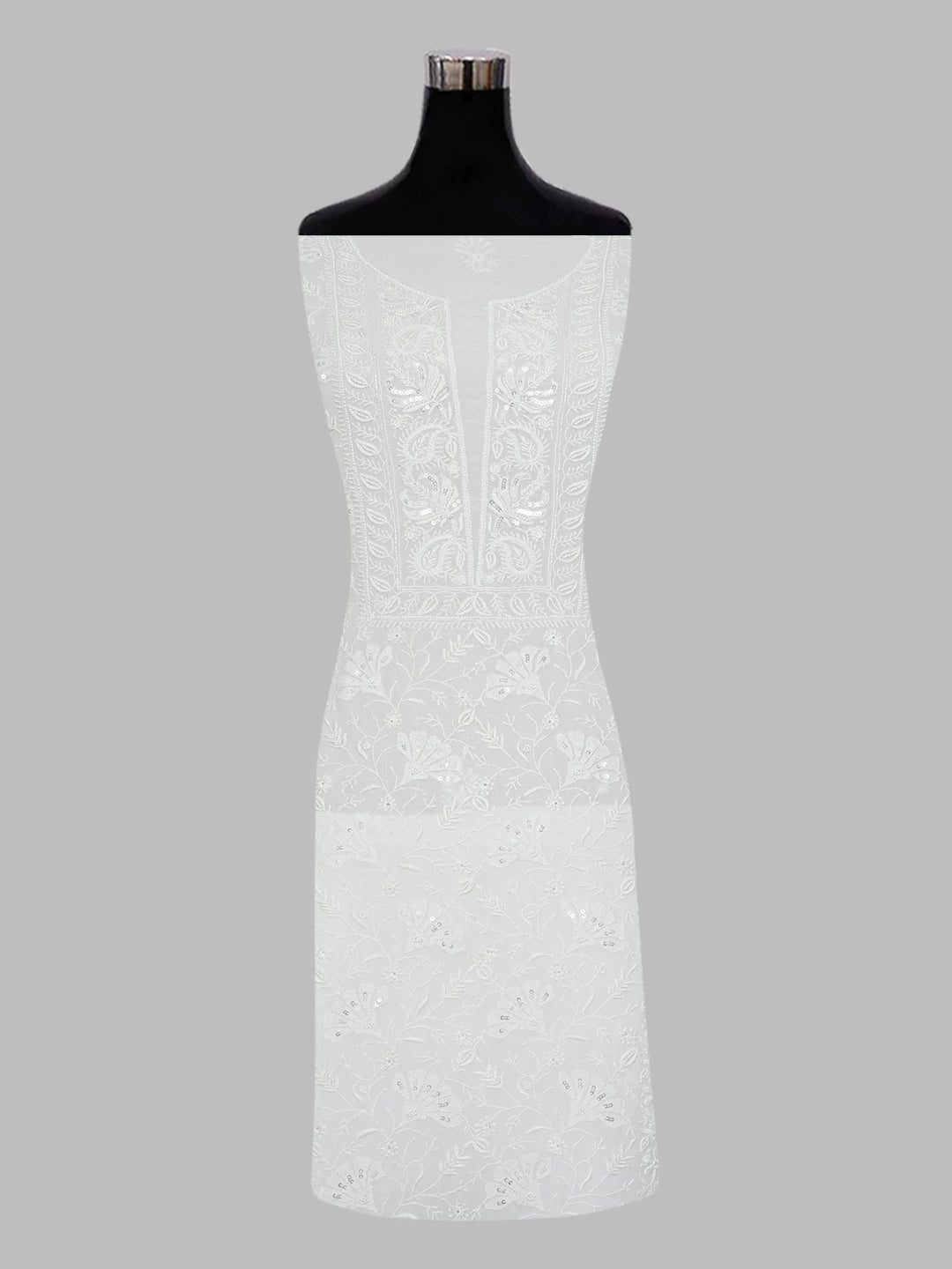 Ada Hand Embroidered White Viscose Georgette Lucknowi Chikankari Unstitched Kurta Dupatta Set with Pearl and Cutdana Work 01A592360