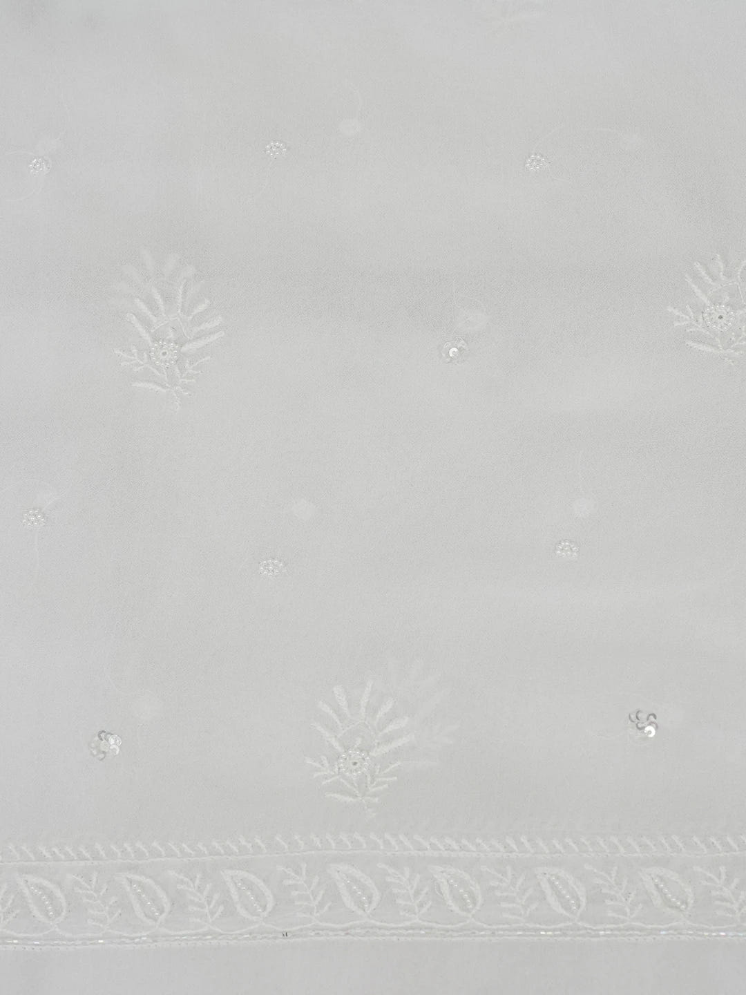 Ada Hand Embroidered White Viscose Georgette Lucknowi Chikankari Unstitched Kurta Dupatta Set with Pearl and Cutdana Work 01A592360