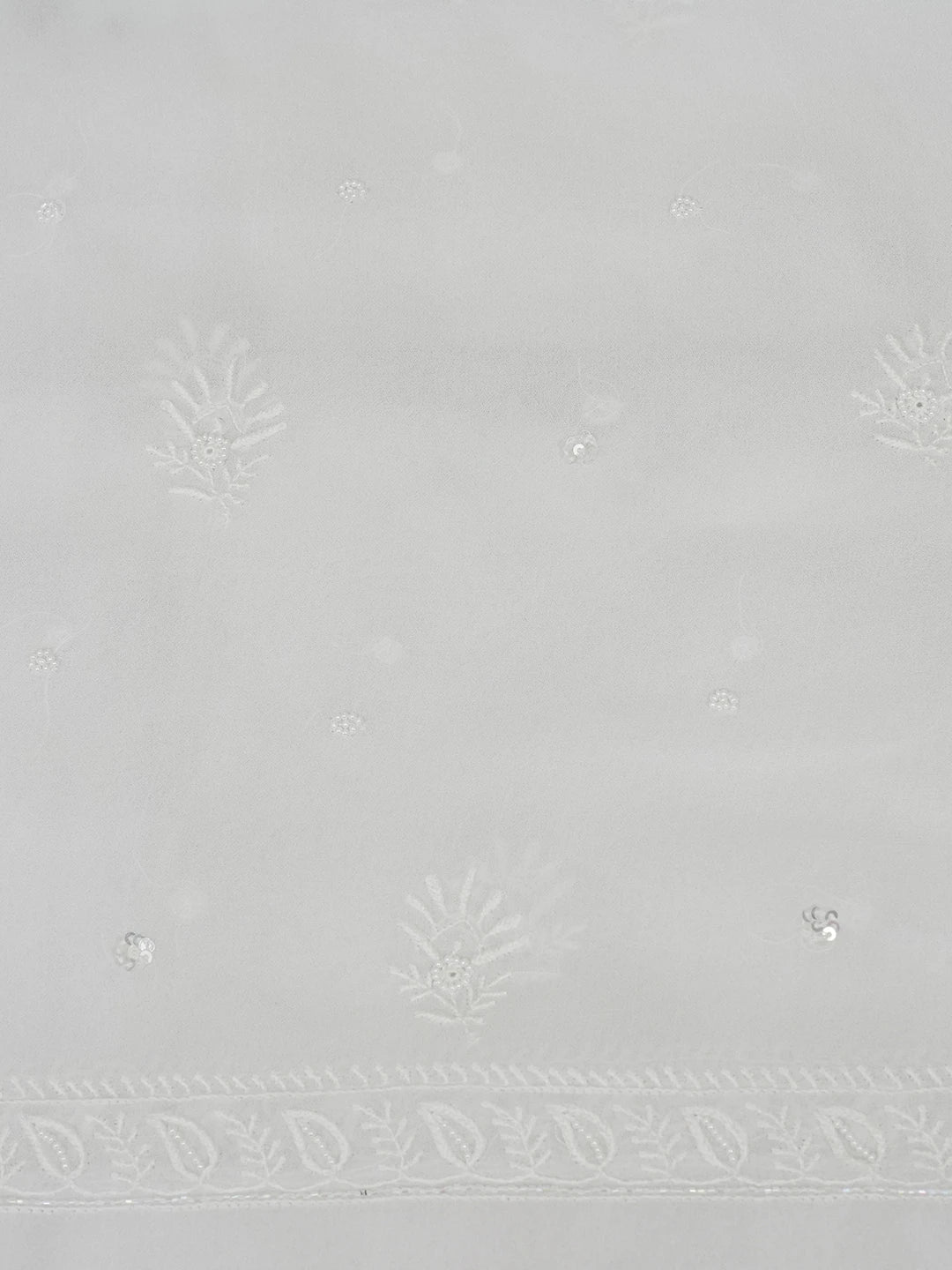 Ada Hand Embroidered White Viscose Georgette Lucknowi Chikankari Unstitched Kurta Dupatta Set with Pearl and Cutdana Work 01A592360