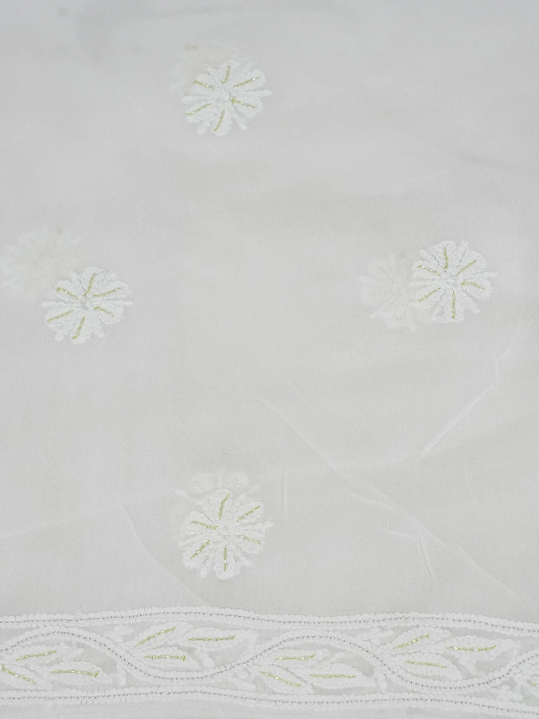 Ada Hand Embroidered White Viscose Georgette Lucknowi Chikankari Unstitched Kurta Dupatta Set with Cutdana and Sequinned Work 01A337583