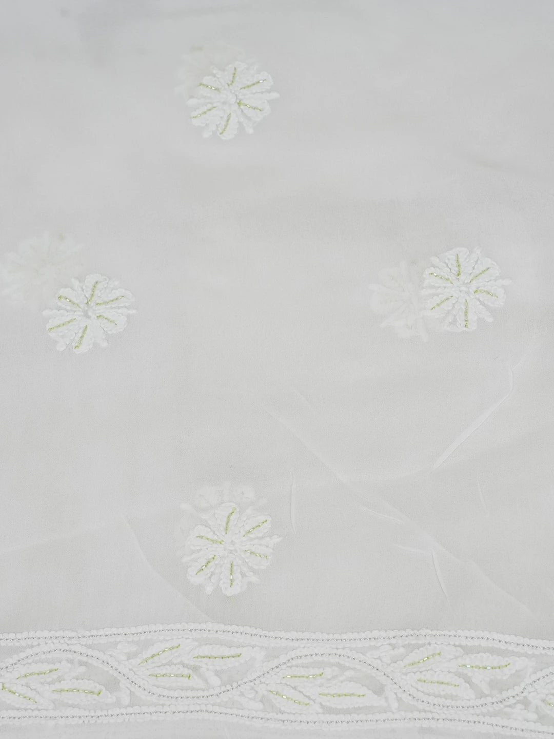 Ada Hand Embroidered White Viscose Georgette Lucknowi Chikankari Unstitched Kurta Dupatta Set with Cutdana and Sequinned Work 01A337583
