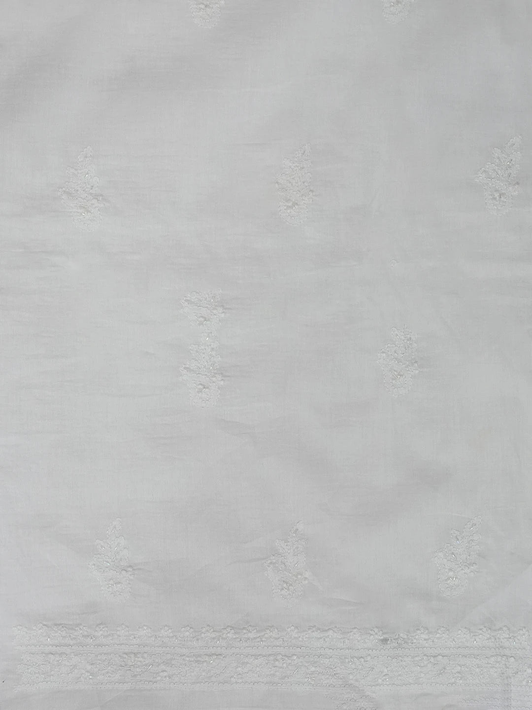 Ada Hand Embroidered Snow White Cotton Lucknowi Chikankari Unstitched Kurta Dupatta Set with Cutdana Work 01A593549