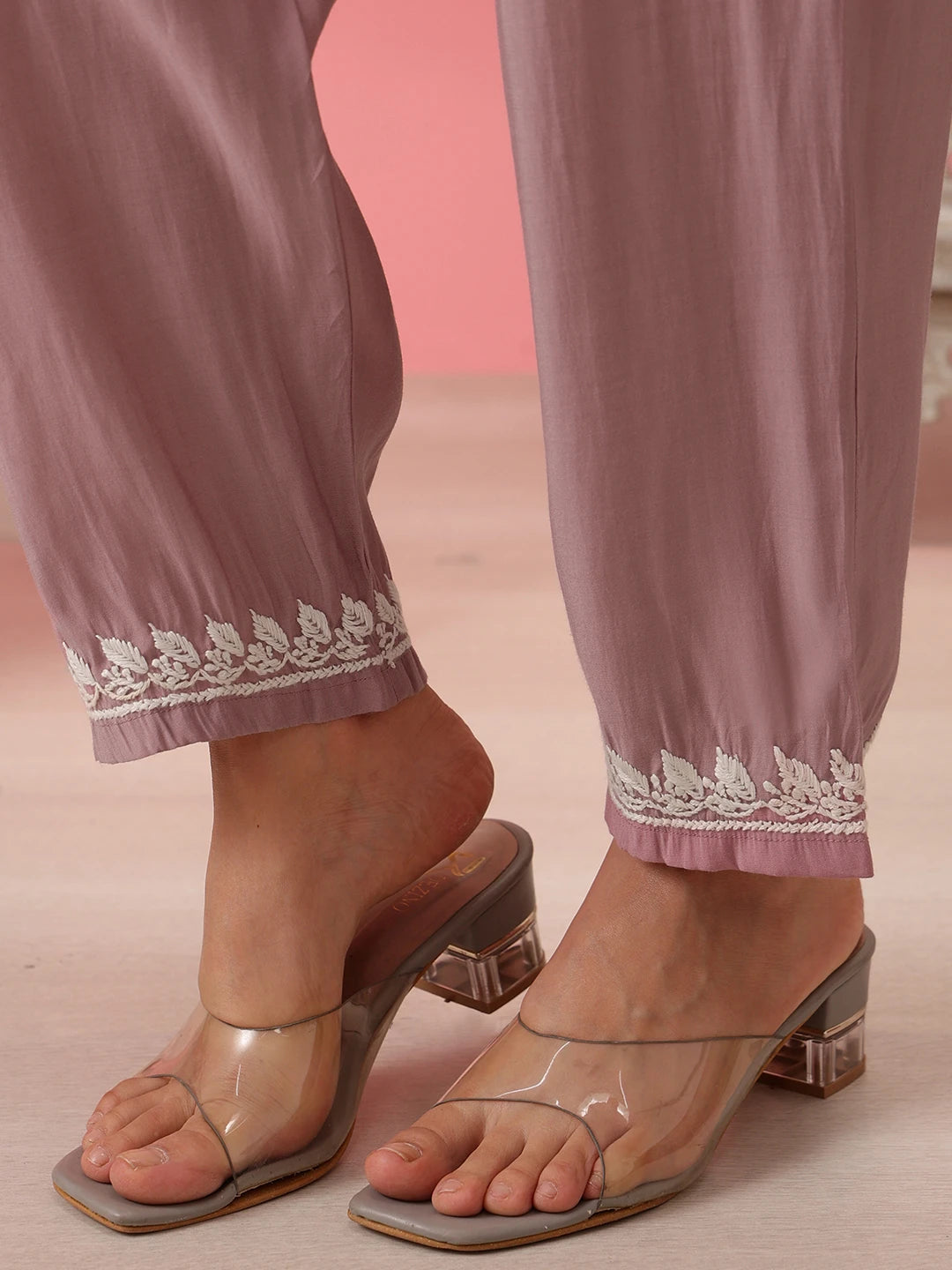 Ada Hand Embroidered Mauve Cotton Lucknowi Chikankari Co-Ord Set A811277