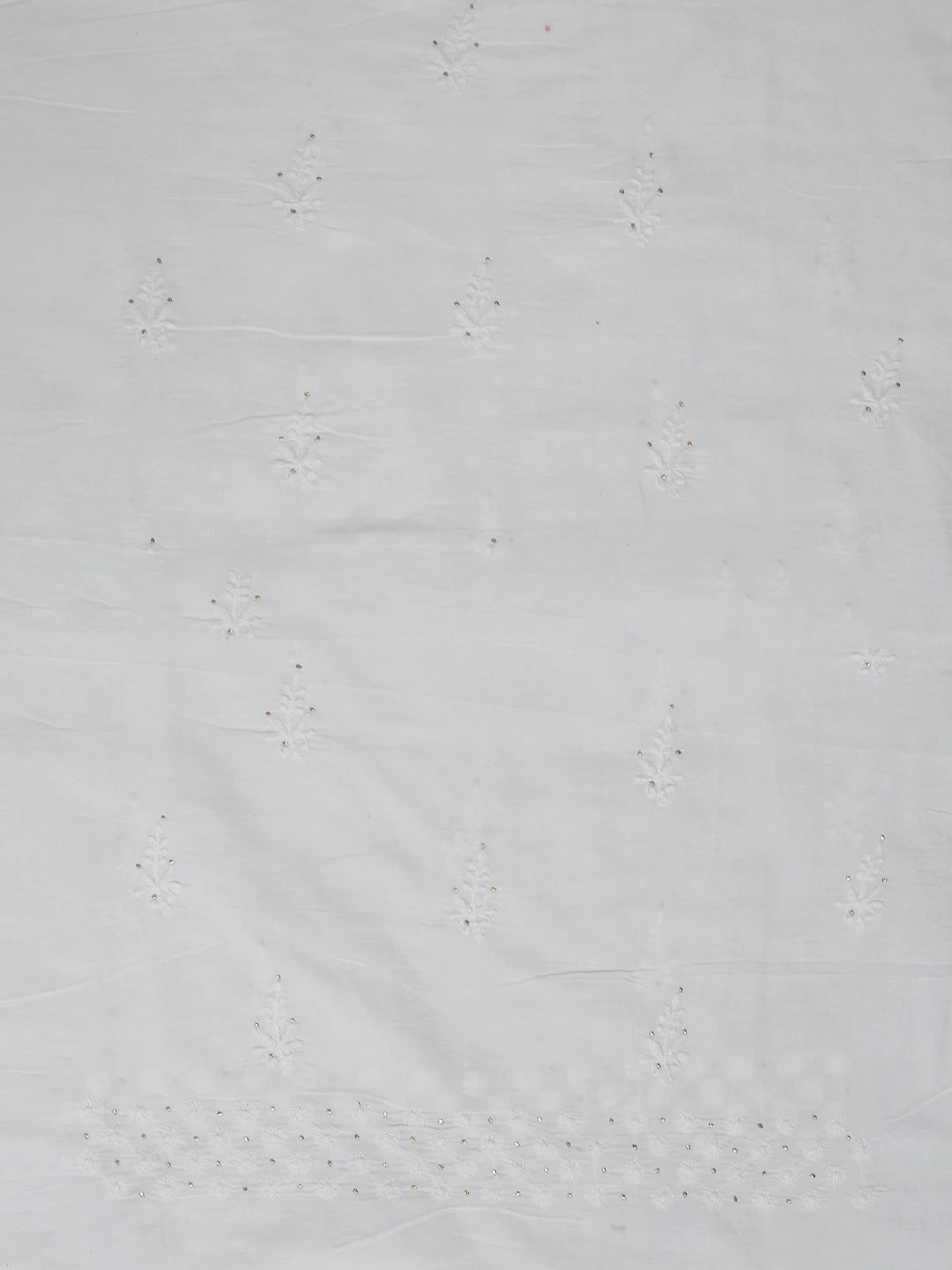 Ada Hand Embroidered White Cotton Lucknowi Chikankari Unstitched Suit Piece With Muqaish Work 01A396132