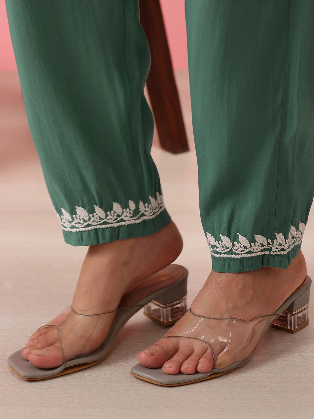 Ada Hand Embroidered Teal Green Cotton Lucknowi Chikankari Co-Ord Set A811280