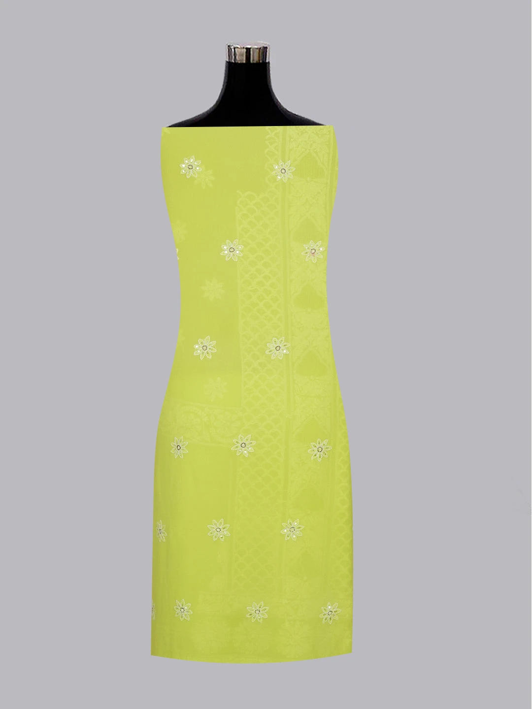 Ada Hand Embroidered Lime Green Pure Georgette Lucknowi Chikankari Unstitched Kurta Dupatta Set With Sequinned Work 01A281270