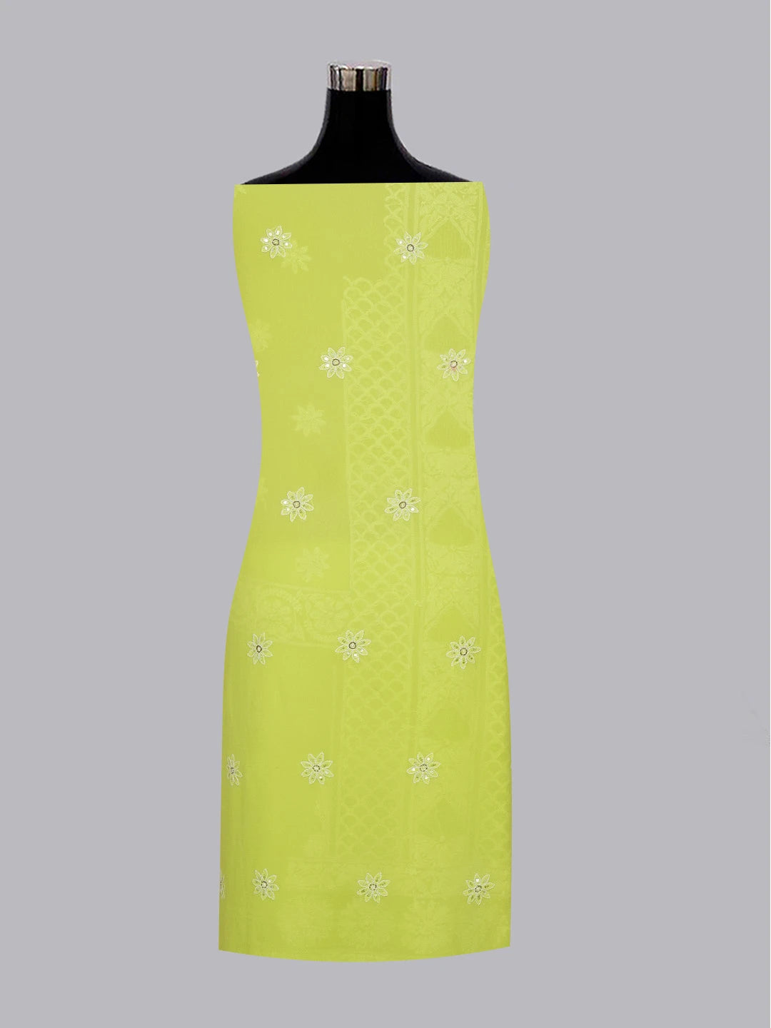Ada Hand Embroidered Lime Green Pure Georgette Lucknowi Chikankari Unstitched Kurta Dupatta Set With Sequinned Work 01A281270
