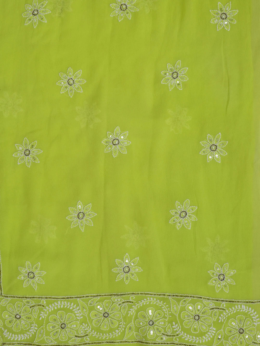 Ada Hand Embroidered Lime Green Pure Georgette Lucknowi Chikankari Unstitched Kurta Dupatta Set With Sequinned Work 01A281270