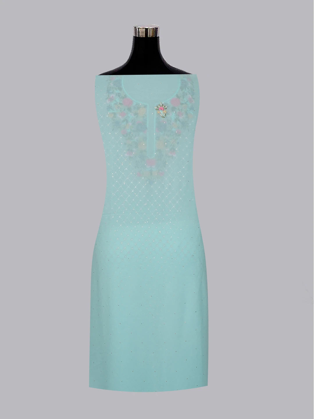 Ada Hand Embroidered Sky Blue Viscose Georgette Lucknowi Chikankari Unstitched Kurta Dupatta Set With Parsi Work 01A591788