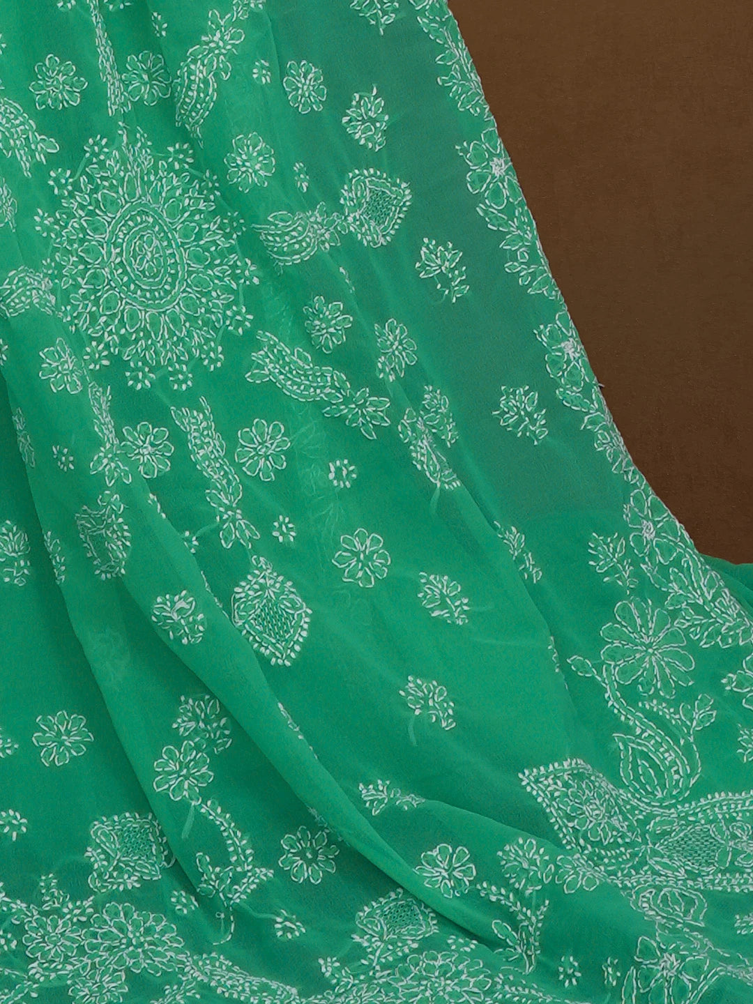 Ada Hand Embroidered Jade Green Georgette Lucknowi Chikankari Saree With Blouse 01A527635