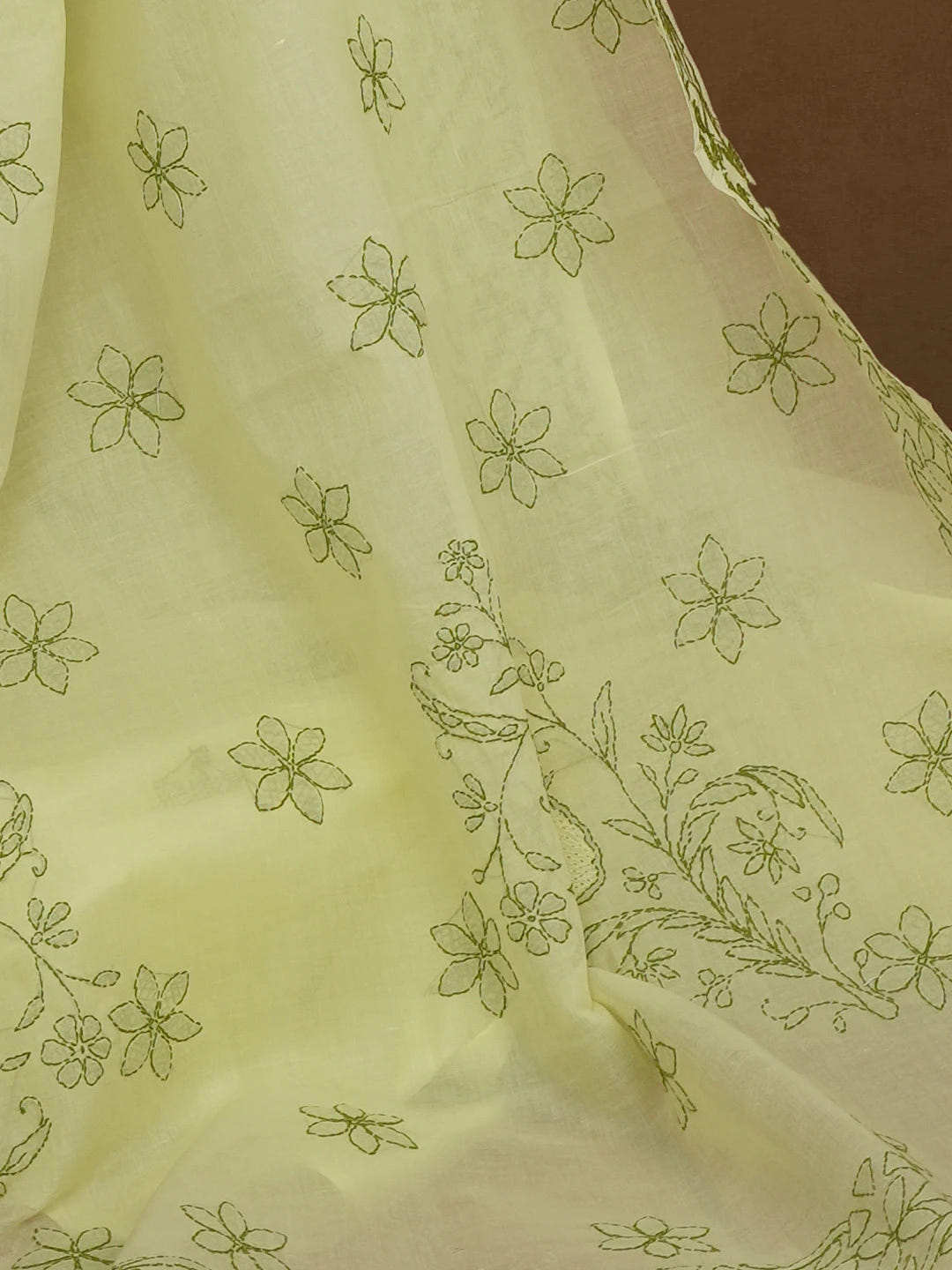 Ada Hand Embroidered Lemon Yellow Cotton Lucknowi Chikankari Saree and Blouse 01A366045