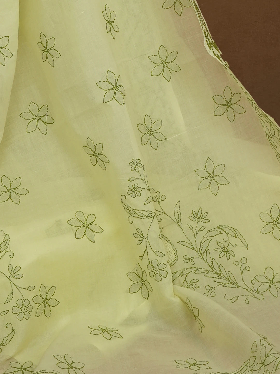 Ada Hand Embroidered Lemon Yellow Cotton Lucknowi Chikankari Saree and Blouse 01A366045