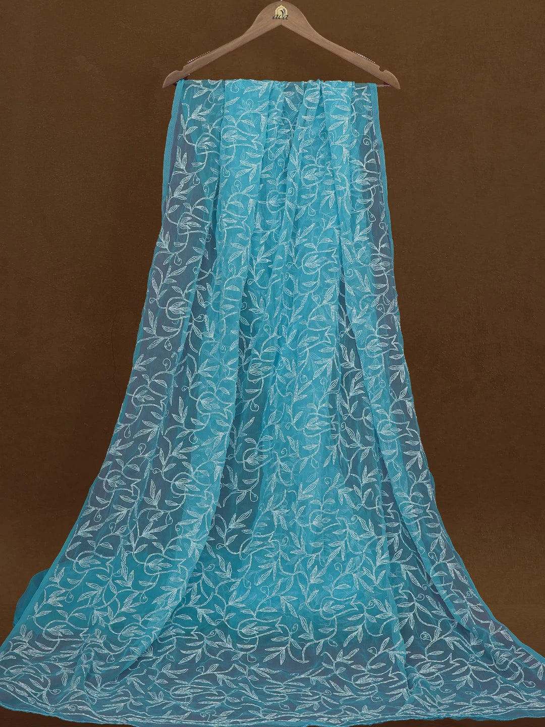 Ada Hand Embroidered Sky Blue Georgette Lucknowi Chikankari Saree With Blouse 01A576603