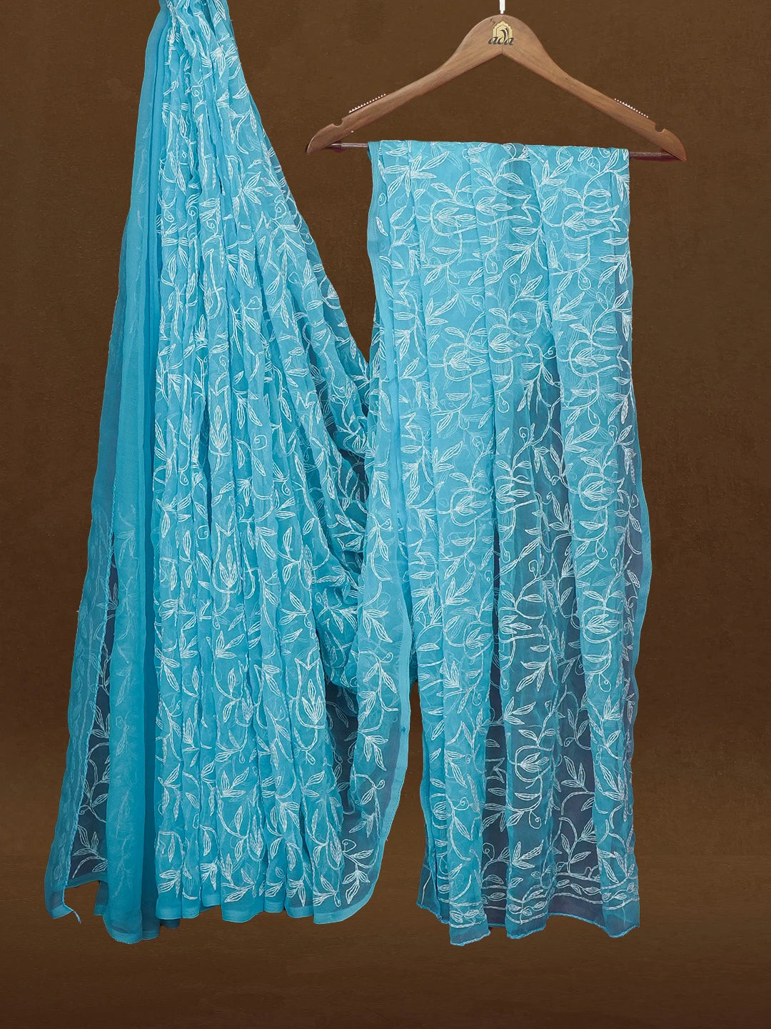 Ada Hand Embroidered Sky Blue Georgette Lucknowi Chikankari Saree With Blouse 01A576603