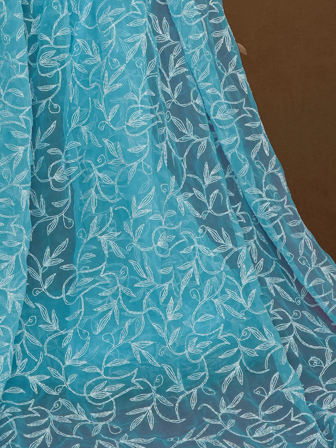 Ada Hand Embroidered Sky Blue Georgette Lucknowi Chikankari Saree With Blouse 01A576603