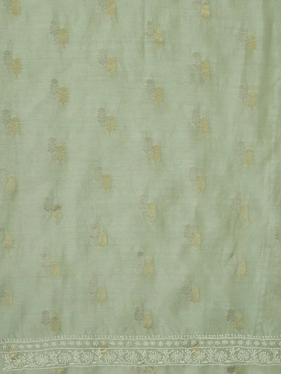 Ada Hand Embroidered Light Green Chanderi Lucknowi Chikankari Unstitched Men's Kurta Piece 01A604631