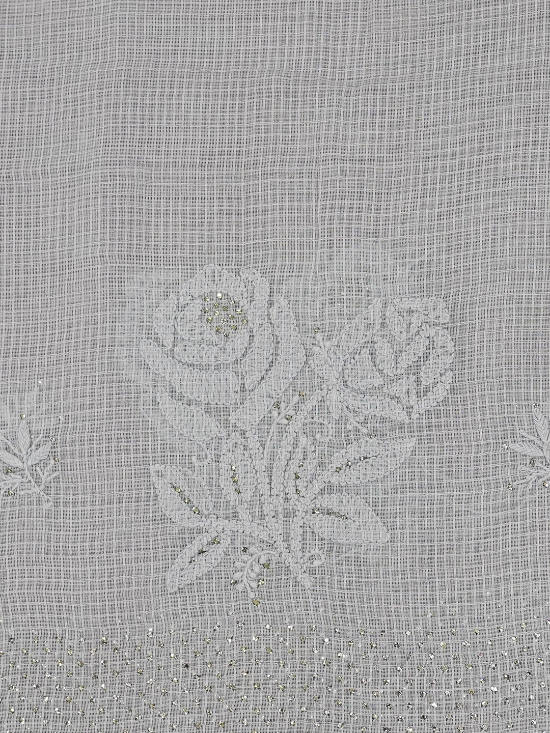 Ada Hand Embroidered Grey Kota Lucknowi Chikankari Saree/Blouse With Muqaish Work 01A601839