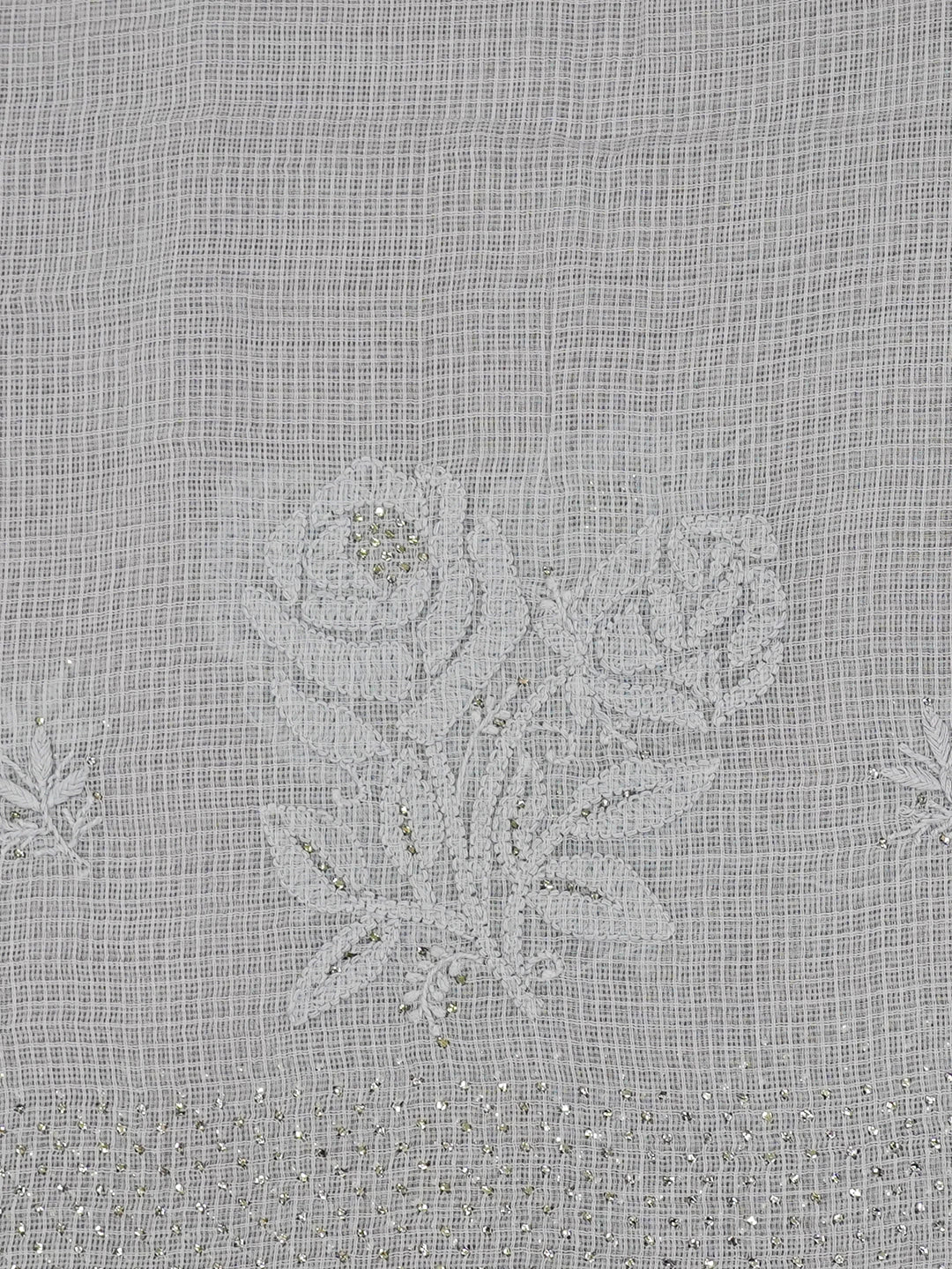 Ada Hand Embroidered Grey Kota Lucknowi Chikankari Saree/Blouse With Muqaish Work 01A601839