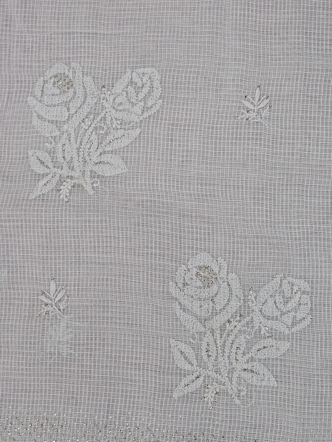 Ada Hand Embroidered Grey Kota Lucknowi Chikankari Saree/Blouse With Muqaish Work 01A601839