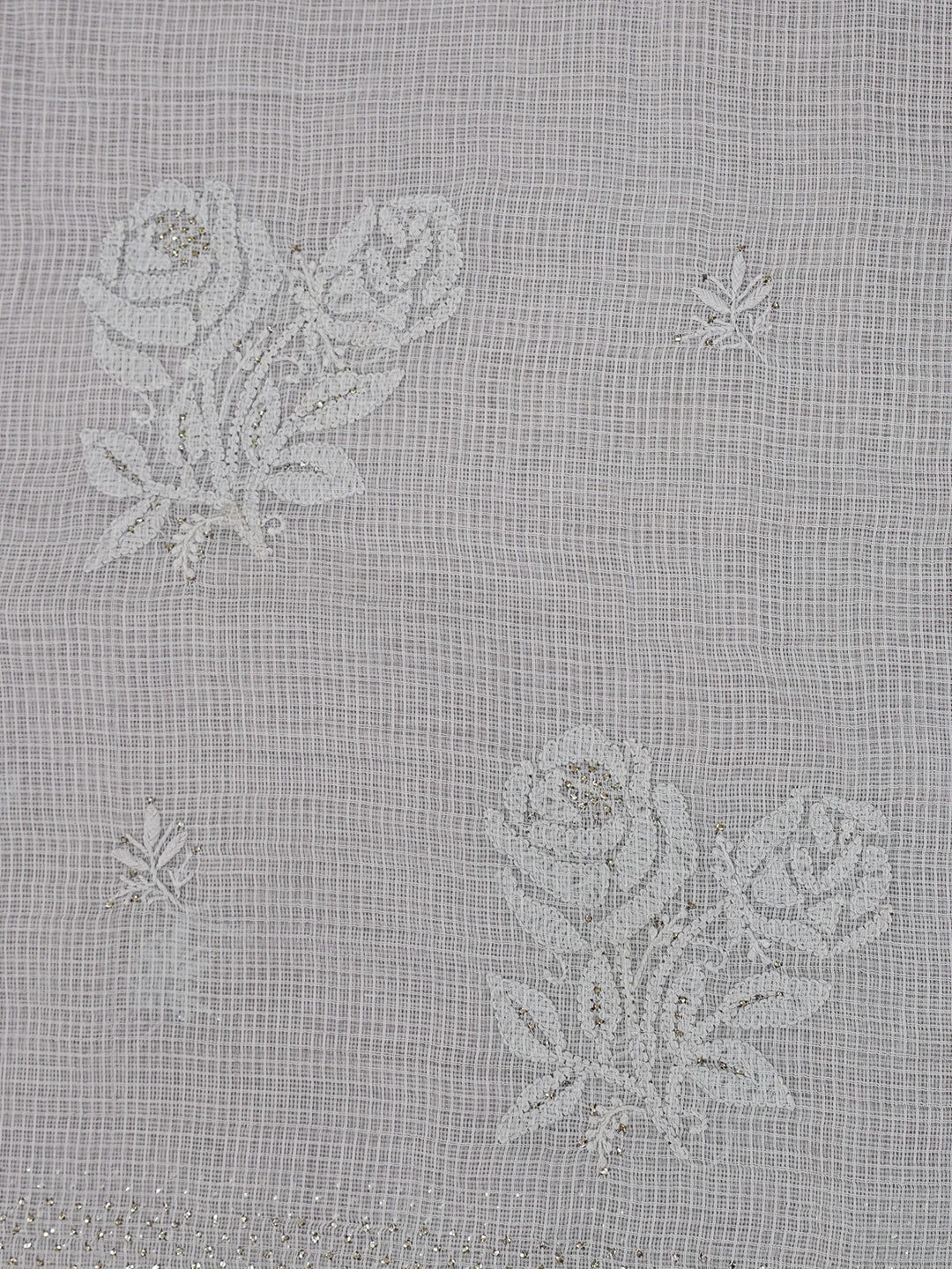 Ada Hand Embroidered Grey Kota Lucknowi Chikankari Saree/Blouse With Muqaish Work 01A601839