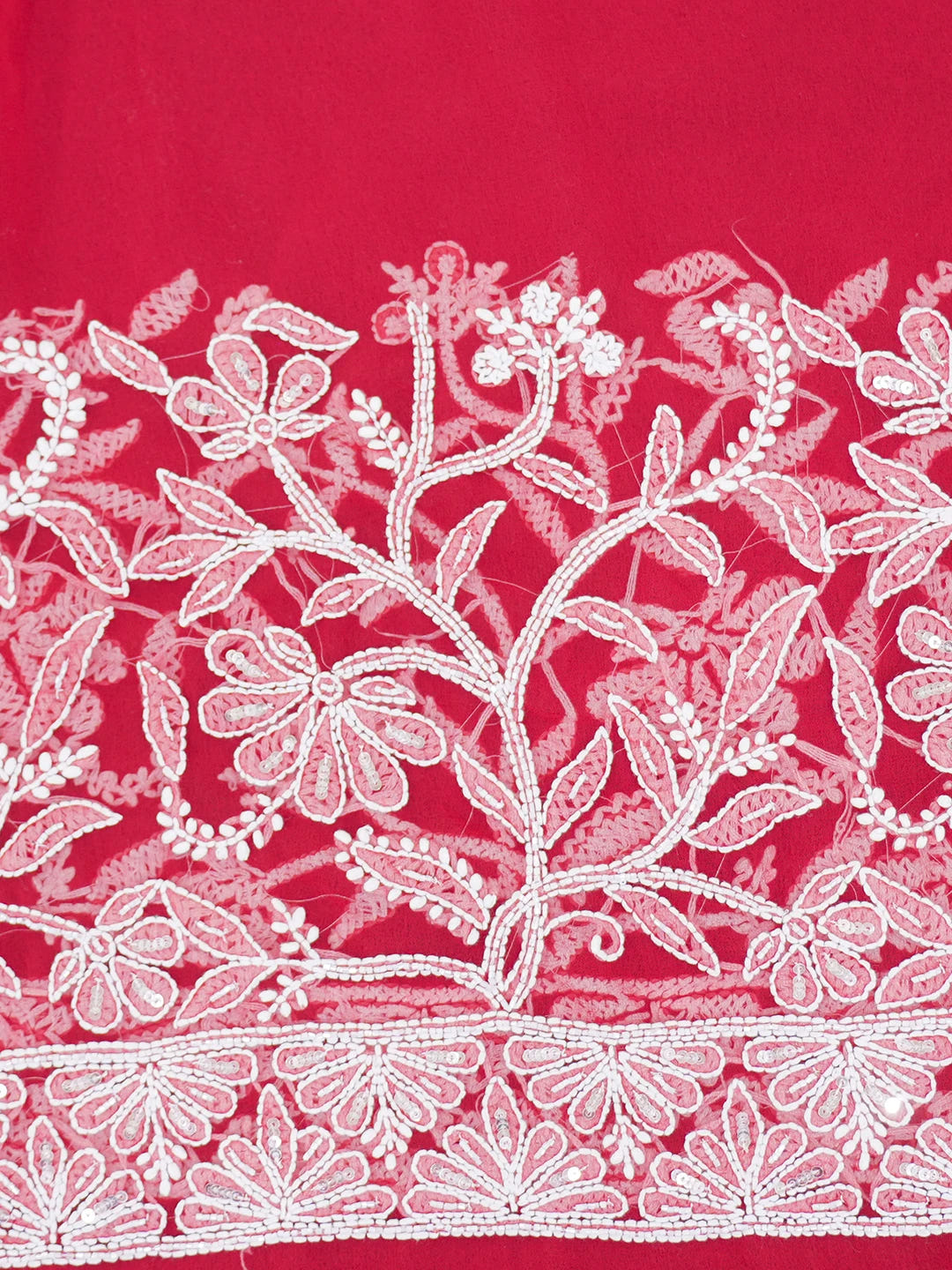 Ada Hand Embroidered Red Georgette Lucknowi Chikankari Saree/Blouse With Sequinned Work 01A176187