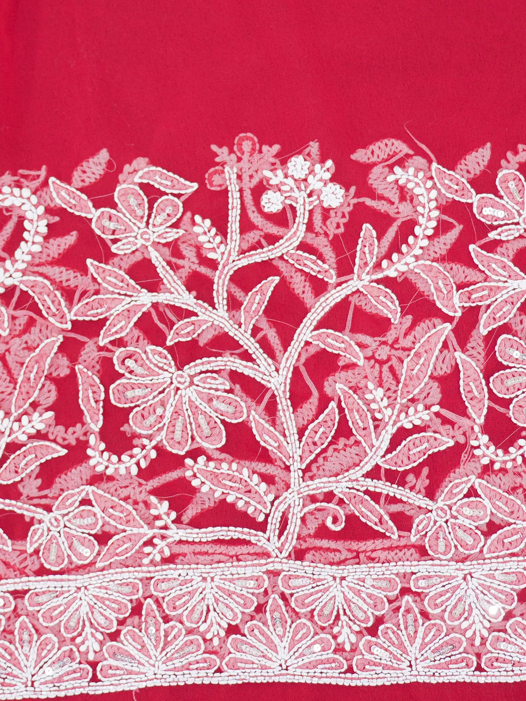 Ada Hand Embroidered Red Georgette Lucknowi Chikankari Saree/Blouse With Sequinned Work 01A176187