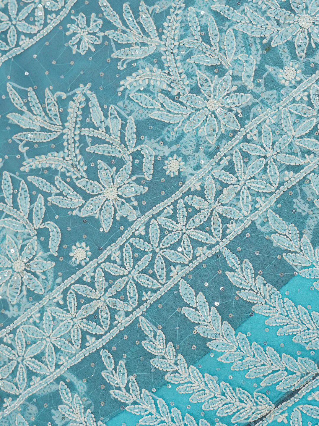 Ada Hand Embroidered Picton Blue Georgette Lucknowi Chikankari Saree/Blouse with Sequinned Work 01A395180
