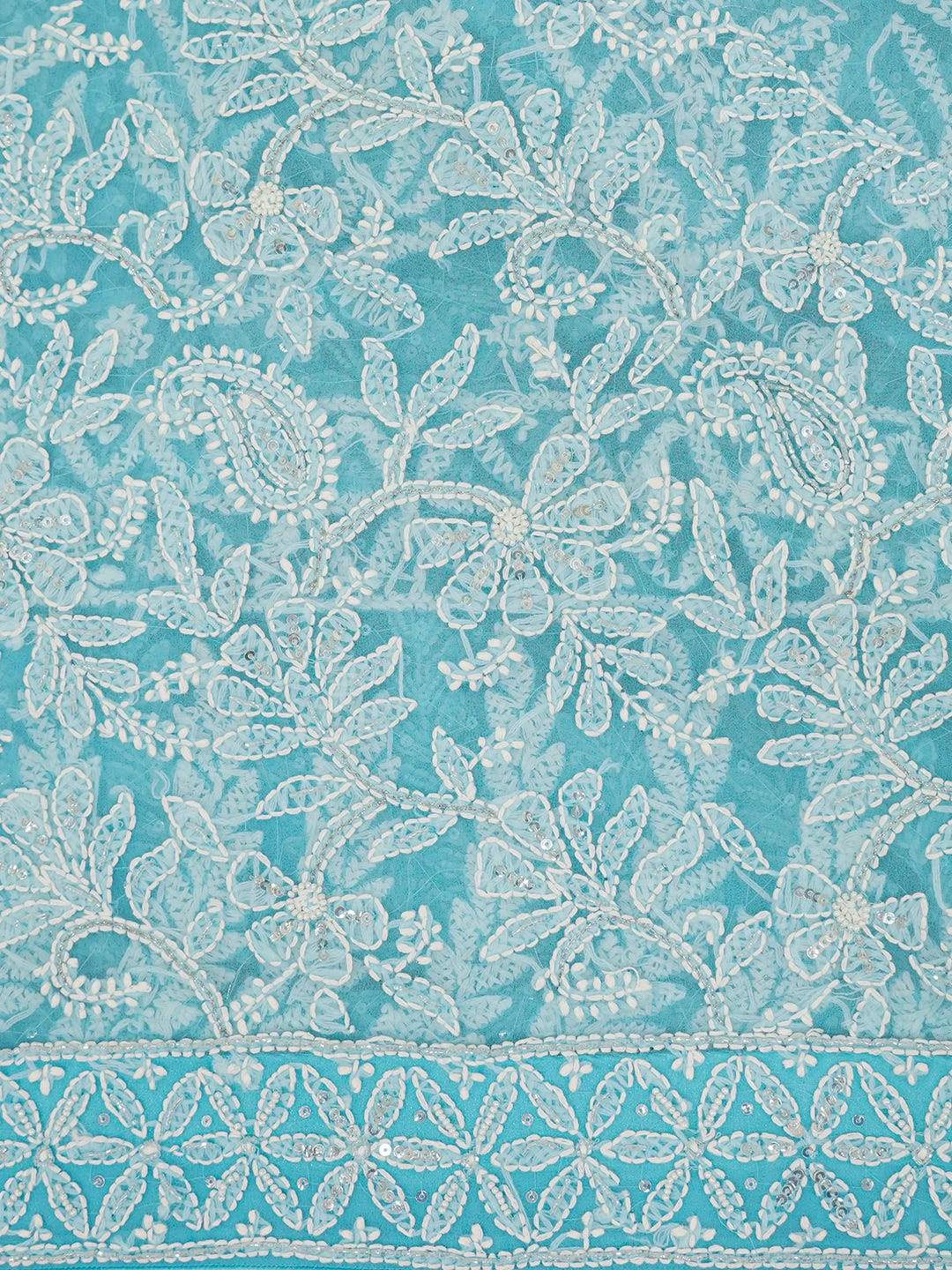 Ada Hand Embroidered Picton Blue Georgette Lucknowi Chikankari Saree/Blouse with Sequinned Work 01A395180