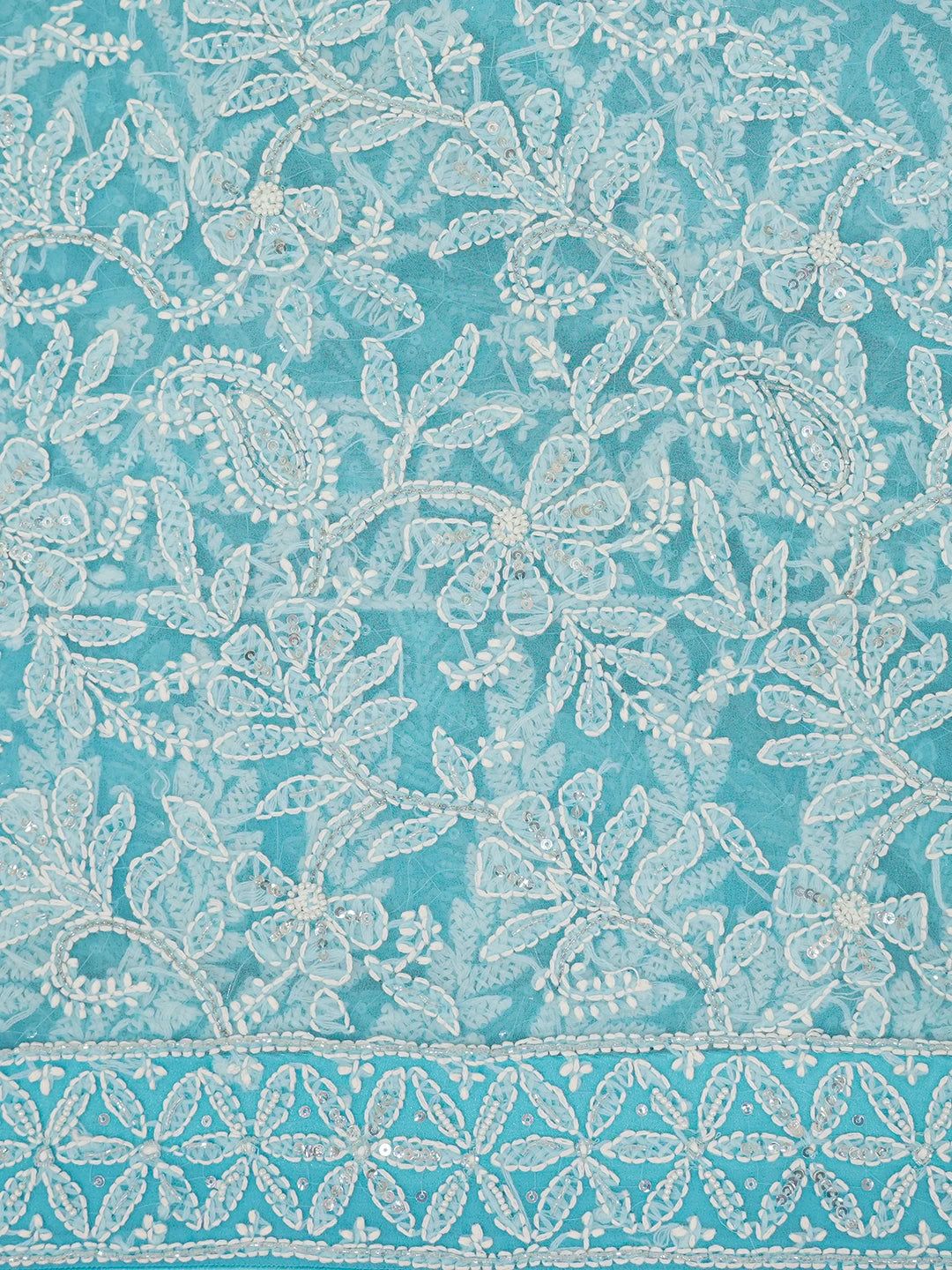 Ada Hand Embroidered Picton Blue Georgette Lucknowi Chikankari Saree/Blouse with Sequinned Work 01A395180